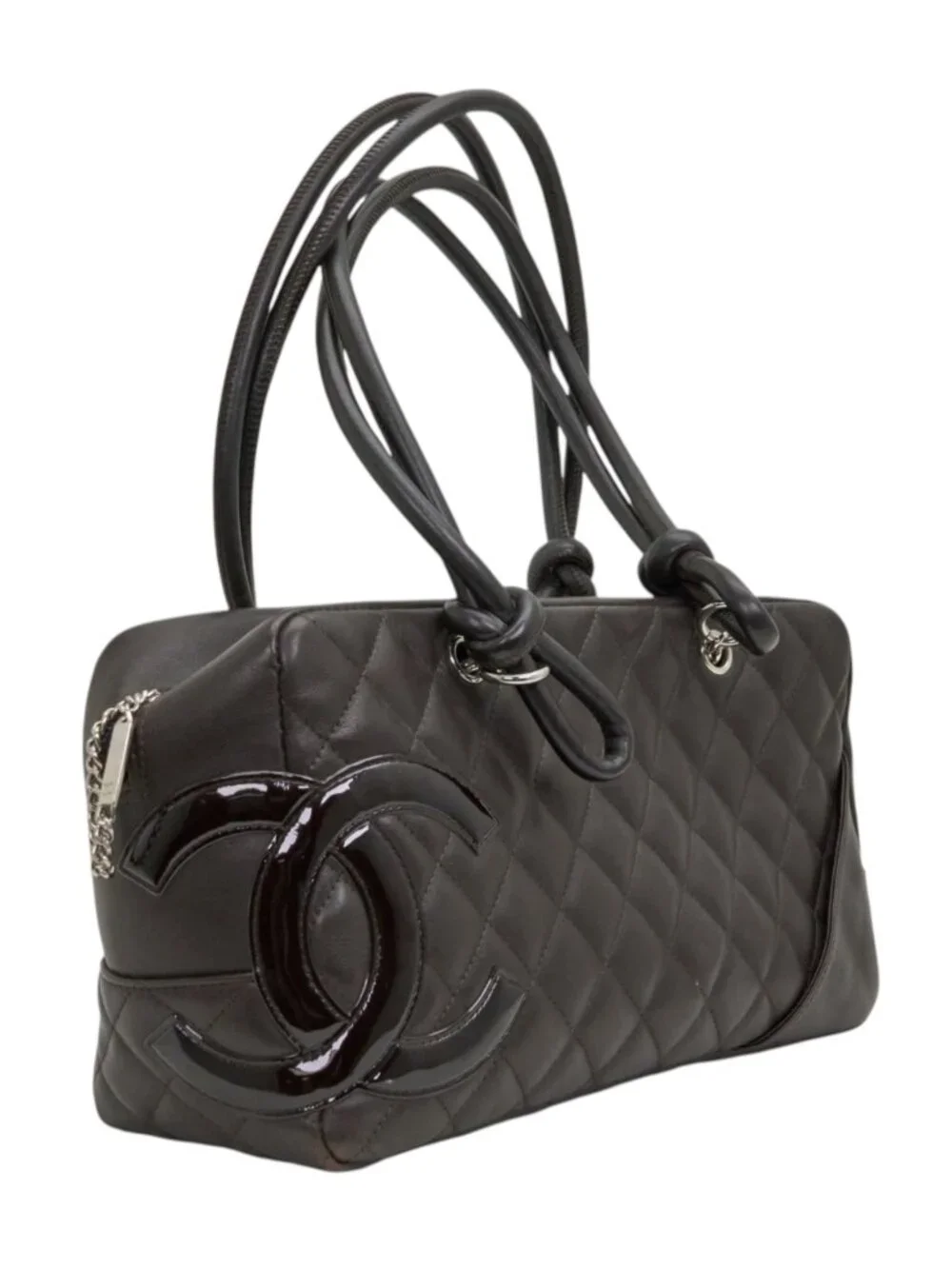 Chanel Black Lambskin Quilted Cambon Bowler Bag Silver Hardware